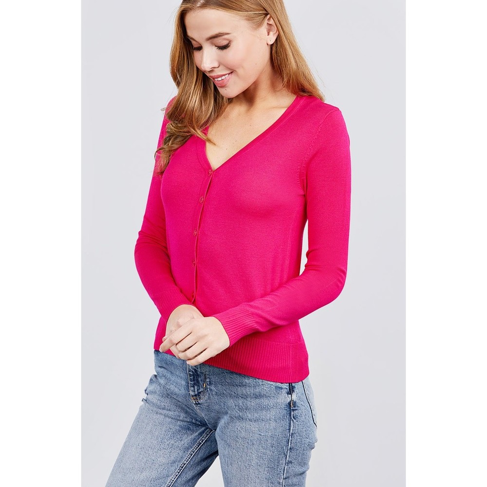 Long Sleeve V-neck Button Down Sweater Cardigan - Picture 3 of 7